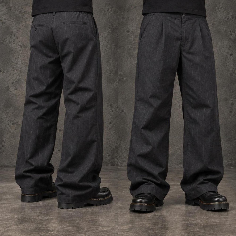 38x30 Gray Pinstripe Baggy Wide Leg Dress Pants Y2K Grunge